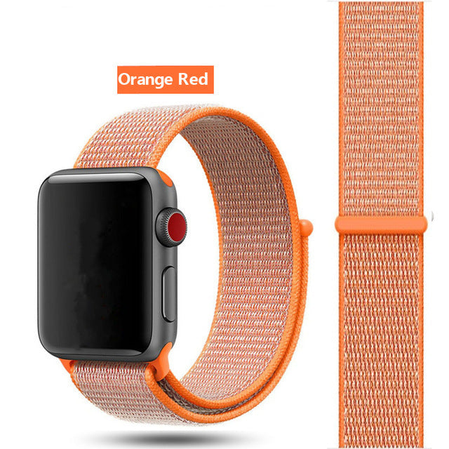 Orange Red Nylon Sport Loop Watch Band For Apple iWatch Straps 38mm, 40mm, 41mm, 42mm, 44 mm, 45mm, 46mm, 49mm On Sale