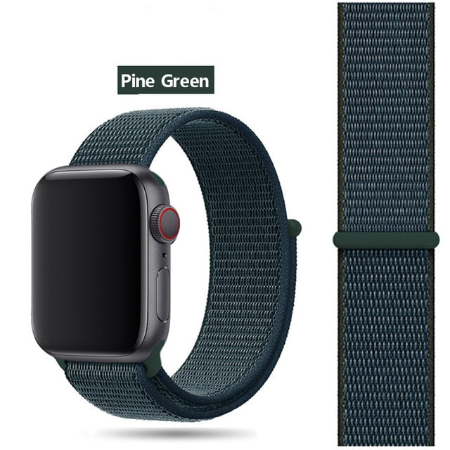 Pine Green Nylon Sport Loop Watch Band For Apple iWatch Straps 38mm, 40mm, 41mm, 42mm, 44 mm, 45mm, 46mm, 49mm On Sale