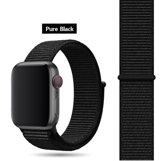 Pure Black Nylon Sport Loop Watch Band For Apple iWatch Straps 38mm, 40mm, 41mm, 42mm, 44 mm, 45mm, 46mm, 49mm On Sale