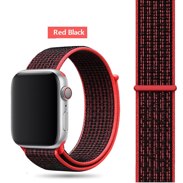 Red Black Nylon Sport Loop Watch Band For Apple iWatch Straps 38mm, 40mm, 41mm, 42mm, 44 mm, 45mm, 46mm, 49mm On Sale