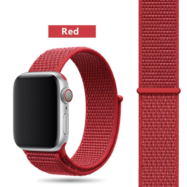 Red Nylon Sport Loop Watch Band For Apple iWatch Straps 38mm, 40mm, 41mm, 42mm, 44 mm, 45mm, 46mm, 49mm On Sale