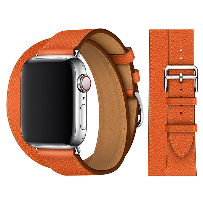 Double Tour Lychee Orange Genuine Cow Leather Loop Apple Watch Band For iWatch On Sale