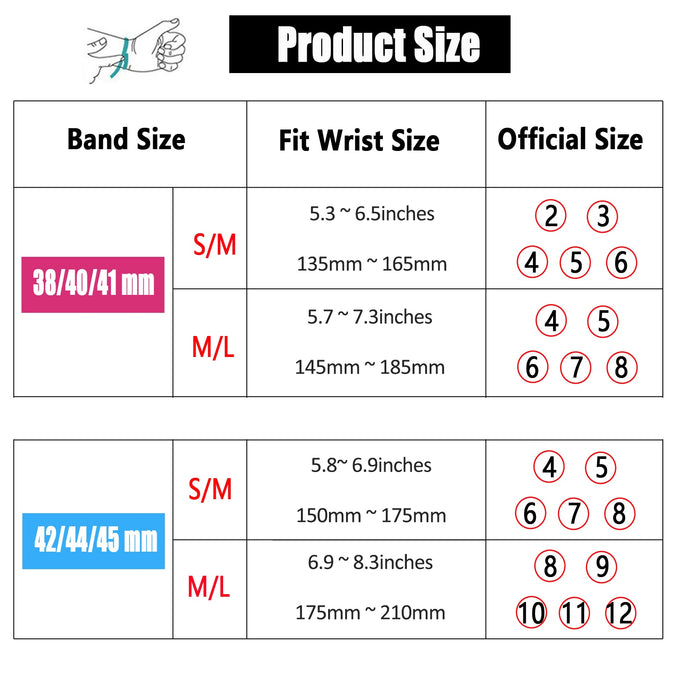 Size Chart For Braided Solo Loop Apple Watch Bracelet 