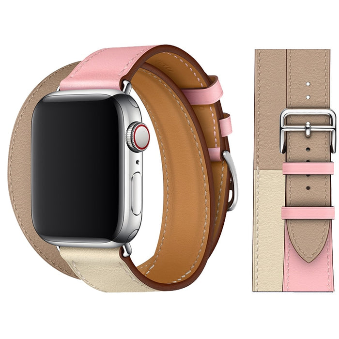 Double Tour Rose Craie Genuine Cow Leather Loop Apple Watch Band For iWatch On Sale
