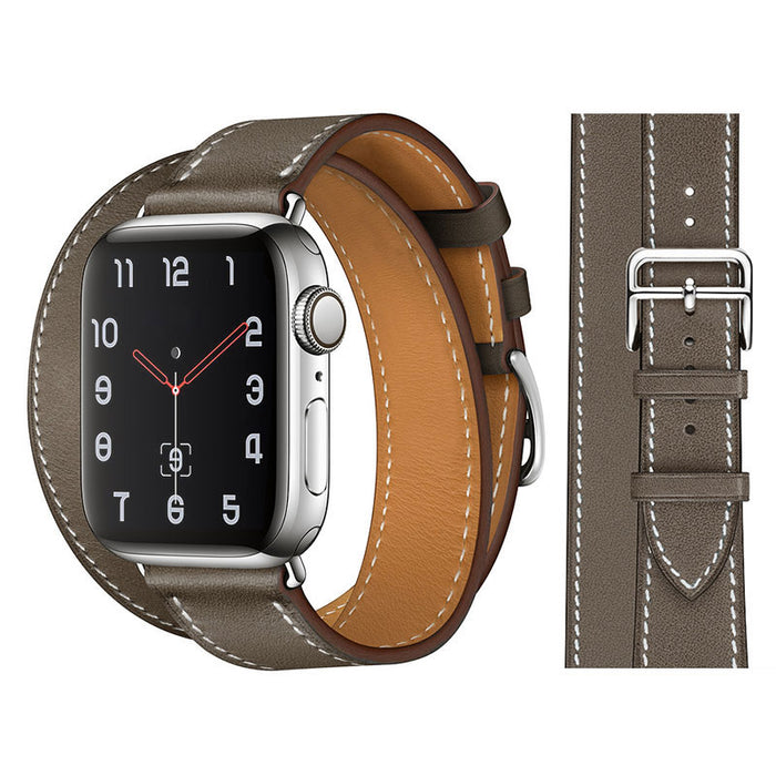 Double Tour Gray Genuine Cow Leather Loop Apple Watch Band For iWatch On Sale