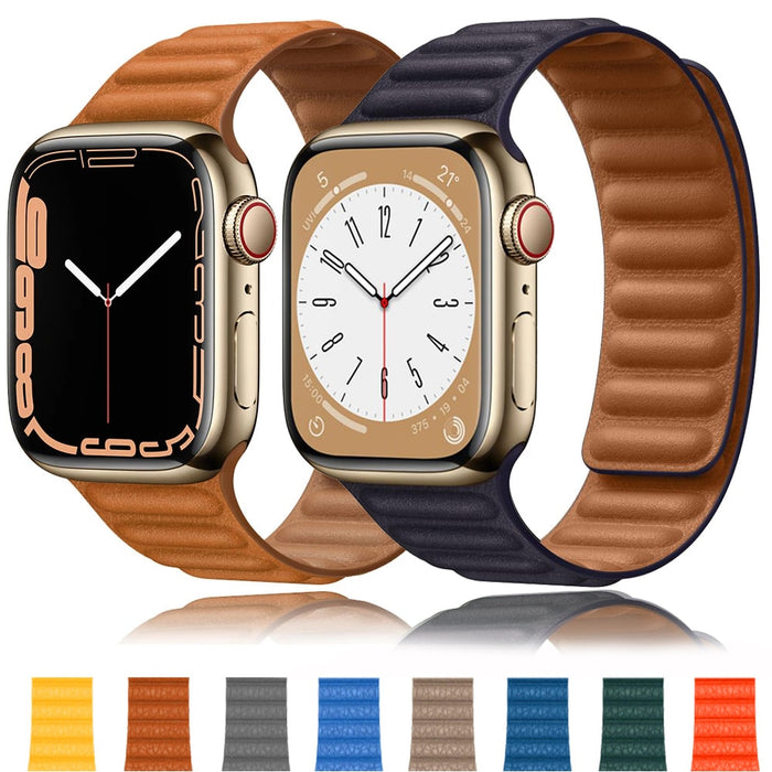 Leather Link Magnetic Loop Apple Watch Band 38mm/40mm 42mm/44mm On Sale