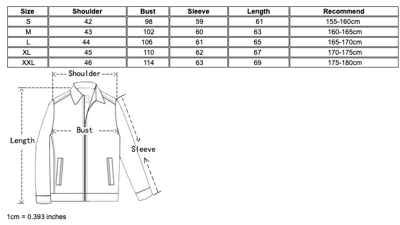 Reflective Cycling Windbreaker Jacket - Size Chart