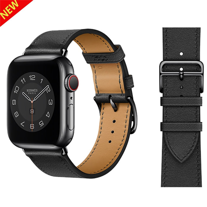 Black Black Buckle Blue Genuine Cow Leather Loop Apple Watch Band For iWatch On Sale