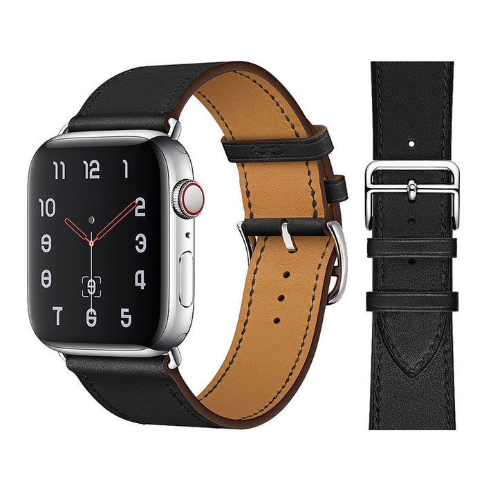 Black Genuine Cow Leather Loop Apple Watch Band For iWatch On Sale