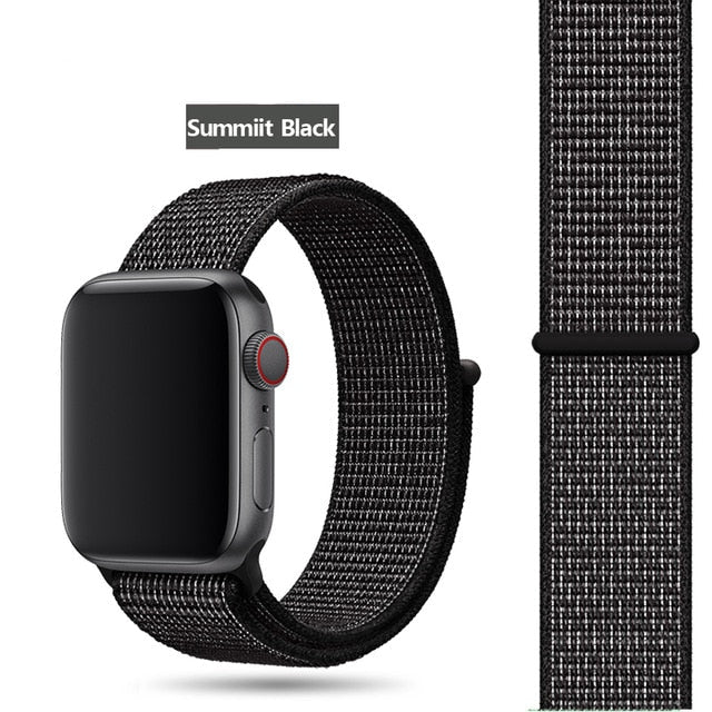Summit Black Nylon Sport Loop Watch Band For Apple iWatch Straps 38mm, 40mm, 41mm, 42mm, 44 mm, 45mm, 46mm, 49mm On Sale