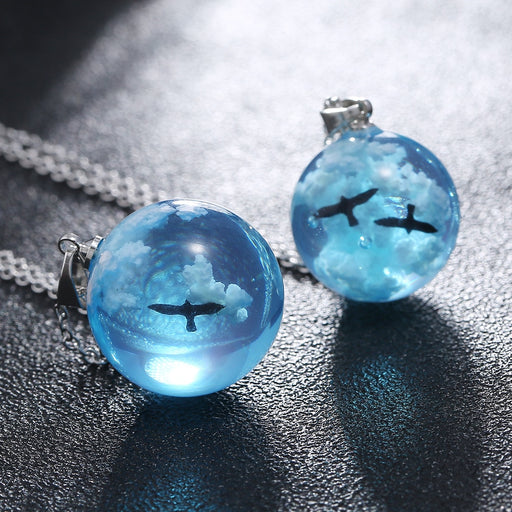 Birds Fly In The Cloudy Sky Luminous Resin Globe Pendant Necklace On Sale