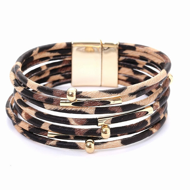 SALE Leopard Leather Wrap Cuff Bracelet 