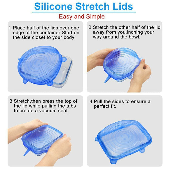 6 Pcs Per Set Eco-friendly Stretchy Silicone Food Storage Container Lids On Sale