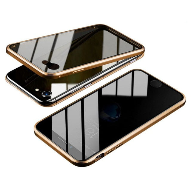 Gold Magnetic Privacy Anti-peeping Tempered Glasses iPhone Case On Sale