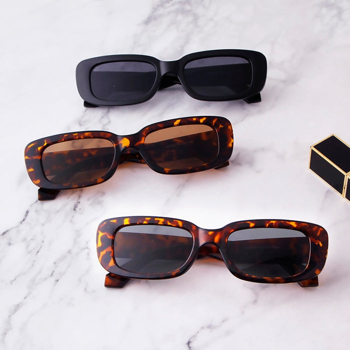 Retro Rectangle Sunglasses - Classic Leopard Shades - cloverbliss.com