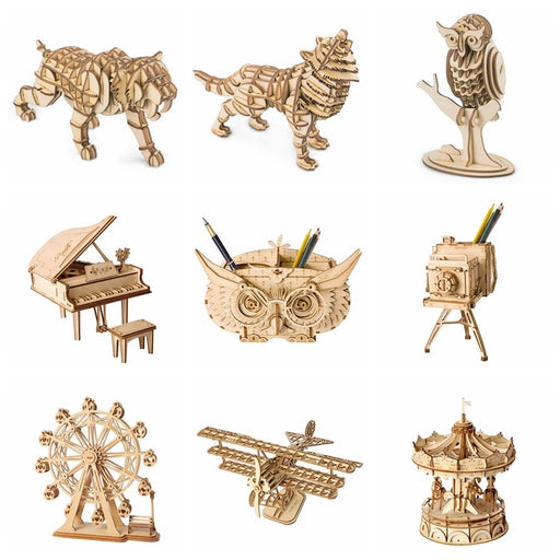 SALE 3D Wooden Puzzles - Owl, Eiffel Tower, Vintage Camera, Piano, & More