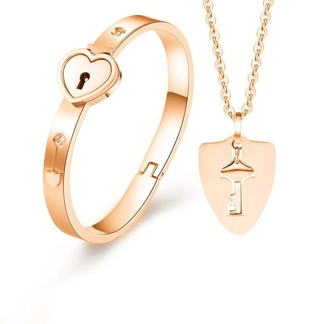 Stainless Steel Couple Bangles Bracelets Necklaces Valentine Lock Key  Pendant Jewelry Set For Boyfriend Girlfriend Birthday Gifts Box Dg0Fz From  Nana_jewel, $9.61 | DHgate.Com