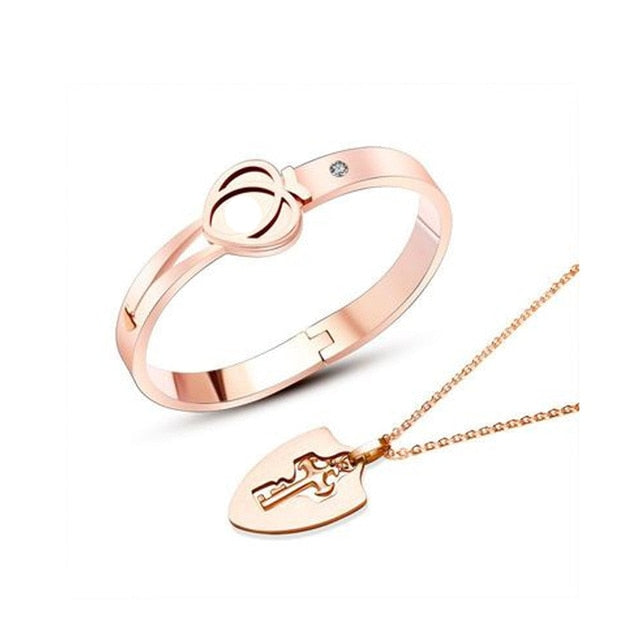 Love Heart Lock Bracelet and Key Pendant Handcuff Necklace for Men and  Women,Black Plated Titanium - Walmart.com