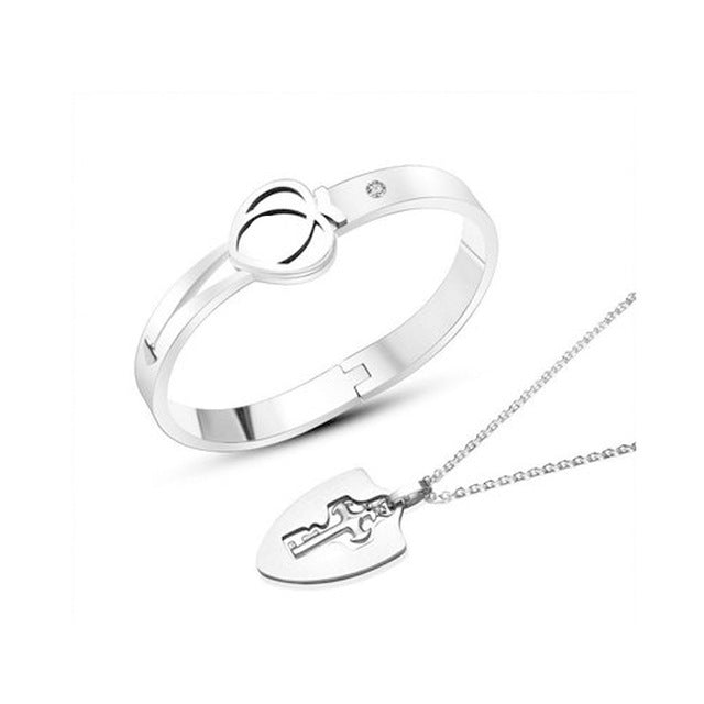 Concentric Lock Key Couple Bracelet and Necklace Sets
