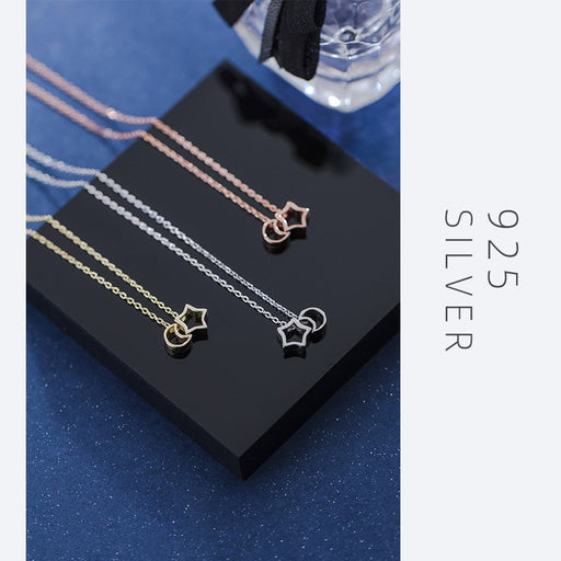 925 Sterling Silver Star & Moon Choker Necklace On Sale