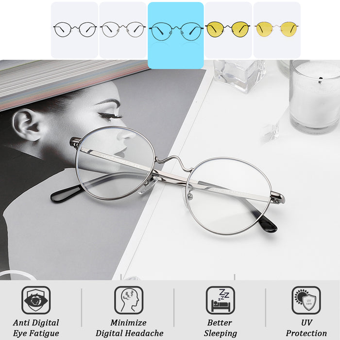 Round Metal Rim Light Blocking Glasses - cloverbliss.com