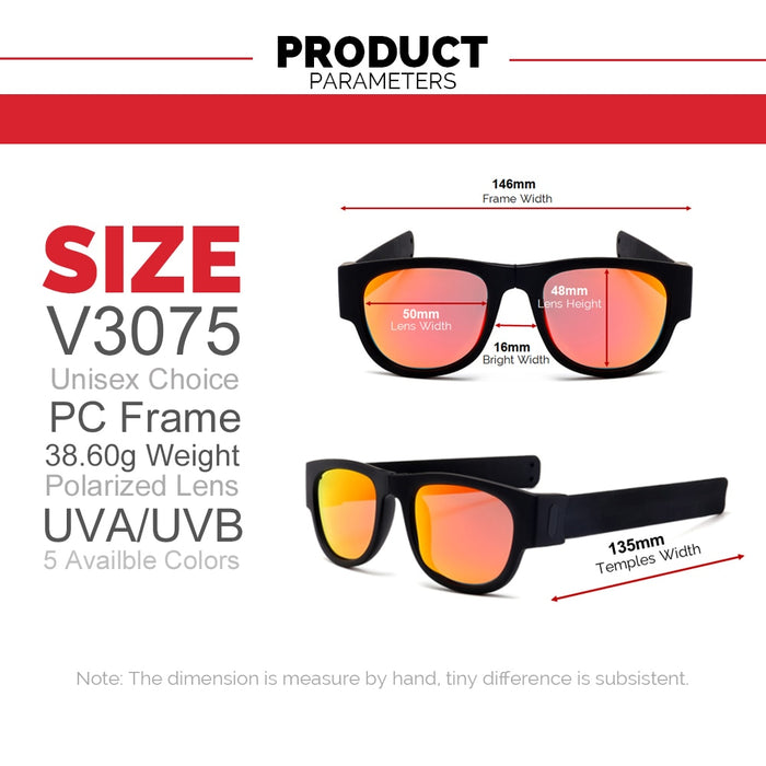 Size: Polarized Mirrored Lens Shapeable Slap-on Sunglasses
