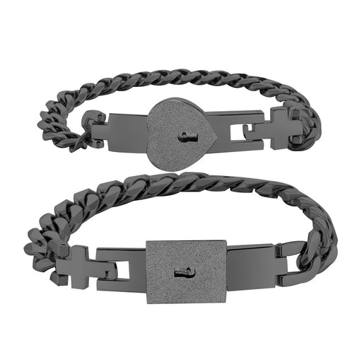 1 Pair Heart and Square Concentric Lock Key Titanium Steel Couple Chain Bracelet On Sale 