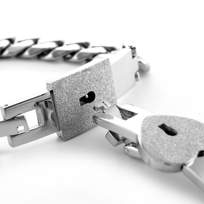 1 Pair Heart and Square Concentric Lock Key Titanium Steel Couple Chain Bracelet On Sale