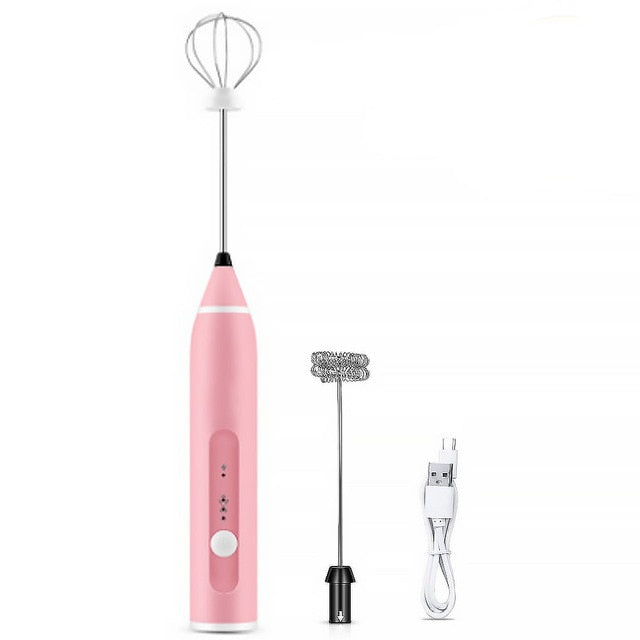 Rechargeable 3-Speed Milk Frother Whisk (Silver, Black, White, Pink) On Sale