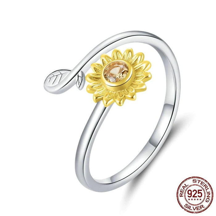 925 Sterling Silver Sunflower Adjustable Ring On Sale