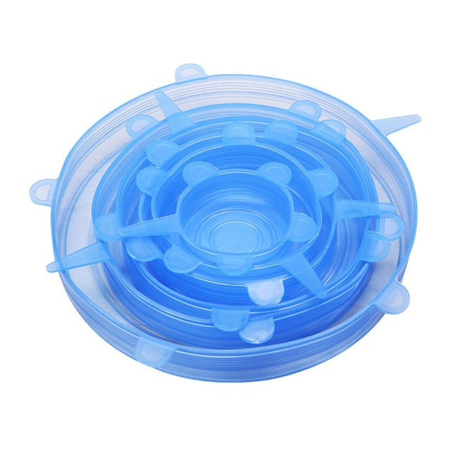 6 Pcs Per Set Eco-friendly Stretchy Blue Silicone Food Storage Container Lids On Sale