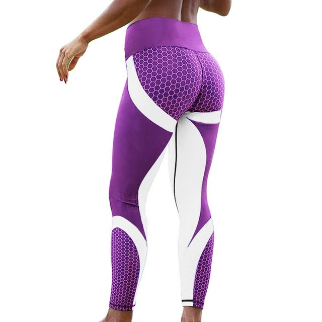 Purple And White High Waisted Push-Up Seamless Mesh Yoga Leggings On Sale