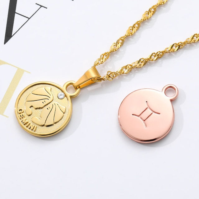 Zodiac Medallion Pendant Necklace - cloverbliss.com