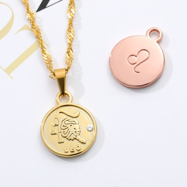 Zodiac Medallion Pendant Necklace - cloverbliss.com