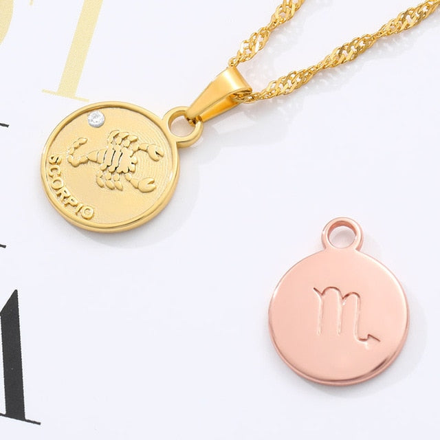 Zodiac Medallion Pendant Necklace - cloverbliss.com