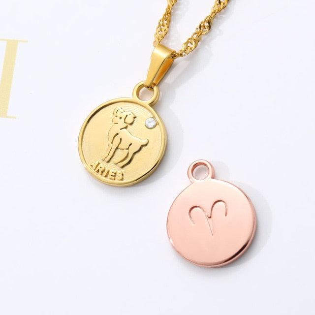 Zodiac Medallion Pendant Necklace - cloverbliss.com