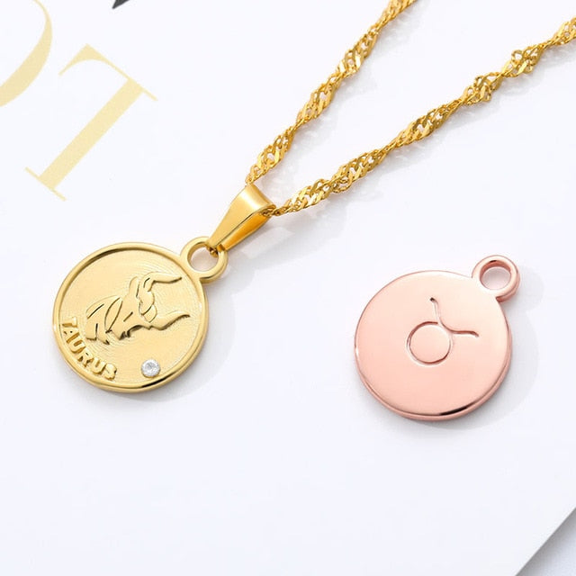 Zodiac Medallion Pendant Necklace - cloverbliss.com