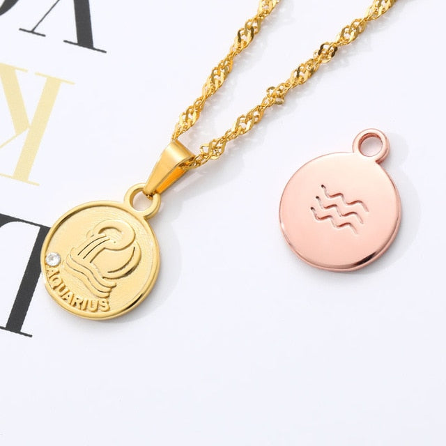 Zodiac Medallion Pendant Necklace - cloverbliss.com