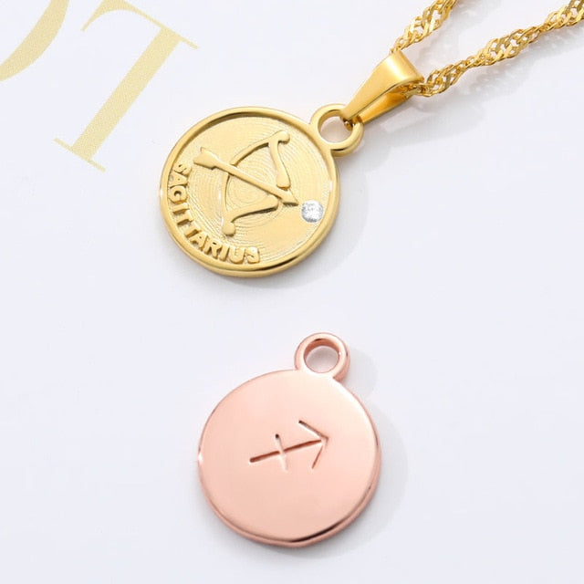 Zodiac Medallion Pendant Necklace - cloverbliss.com