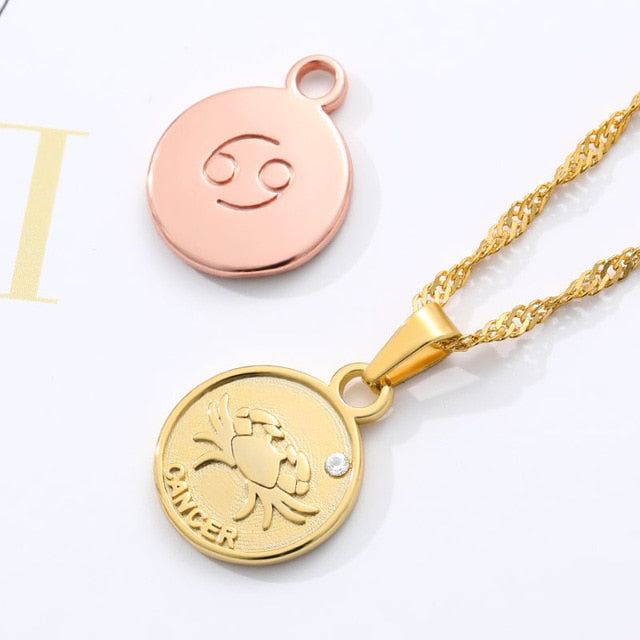 Zodiac Medallion Pendant Necklace - cloverbliss.com