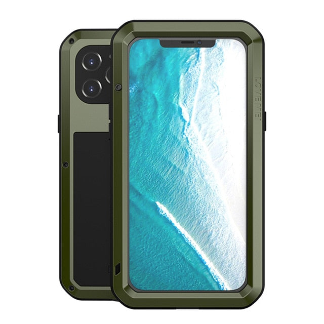 Military Green Aluminum Metal Glass Case for iPhone 12 Pro Max