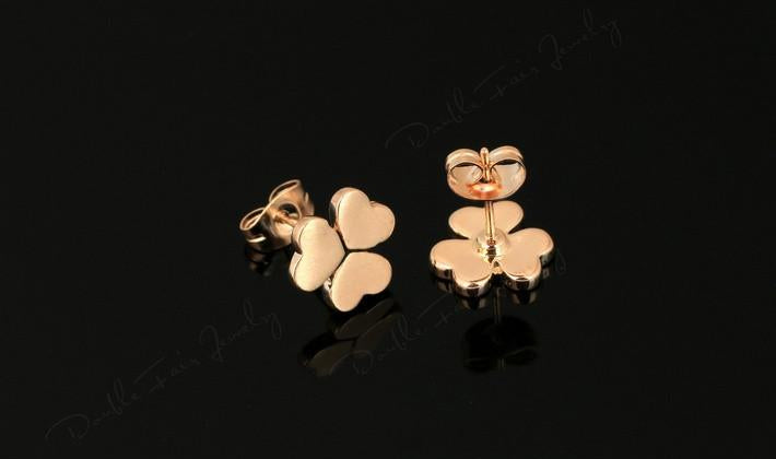 Lovely Heart-shaped Clover Rose Gold Stud Earrings On Sale