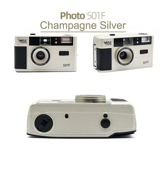 SALE Champagne Silver Vibe Photo 501F Vintage 35mm Reusable Film Camera