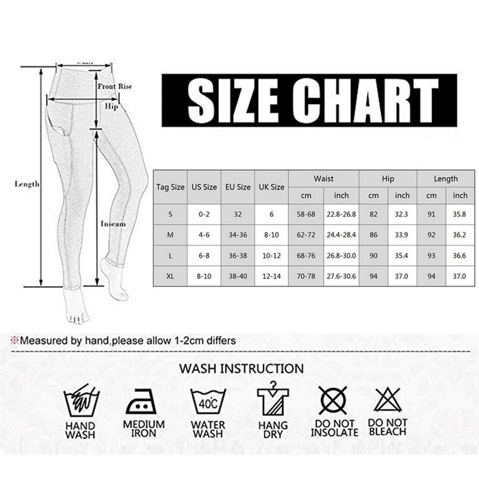 Size Chart: High Waisted Push-Up Seamless Mesh Yoga Leggings On Sale