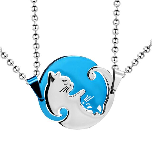 Earth Shape Stainless Steel Matching Cat Pendant Necklaces On Sale