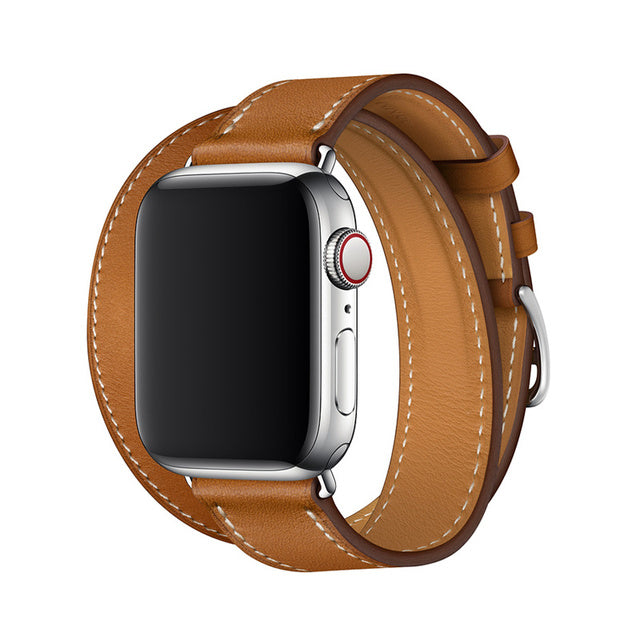 Brown Double Tour Leather Wrap Watch Bracelet For Apple iWatch On Sale