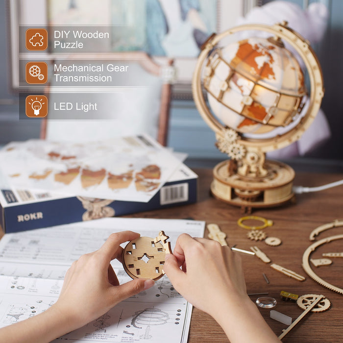 Globe with LED Light Wooden Puzzle Model