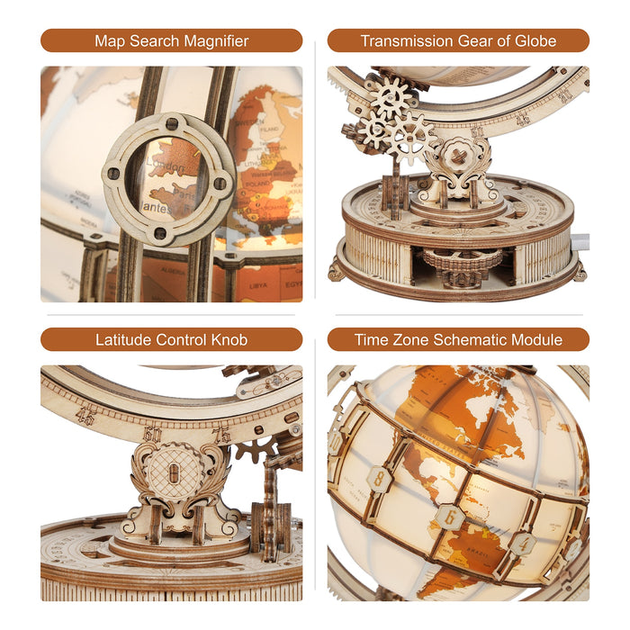 Globe with LED Light Wooden Puzzle Model