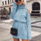 Blue Off Shoulder Turtleneck Sweater Dress On Sale