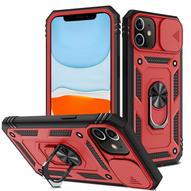Red iPhone 12, 13, Mini Pro ProMax Case with Kickstand and Camera Cover On Sale